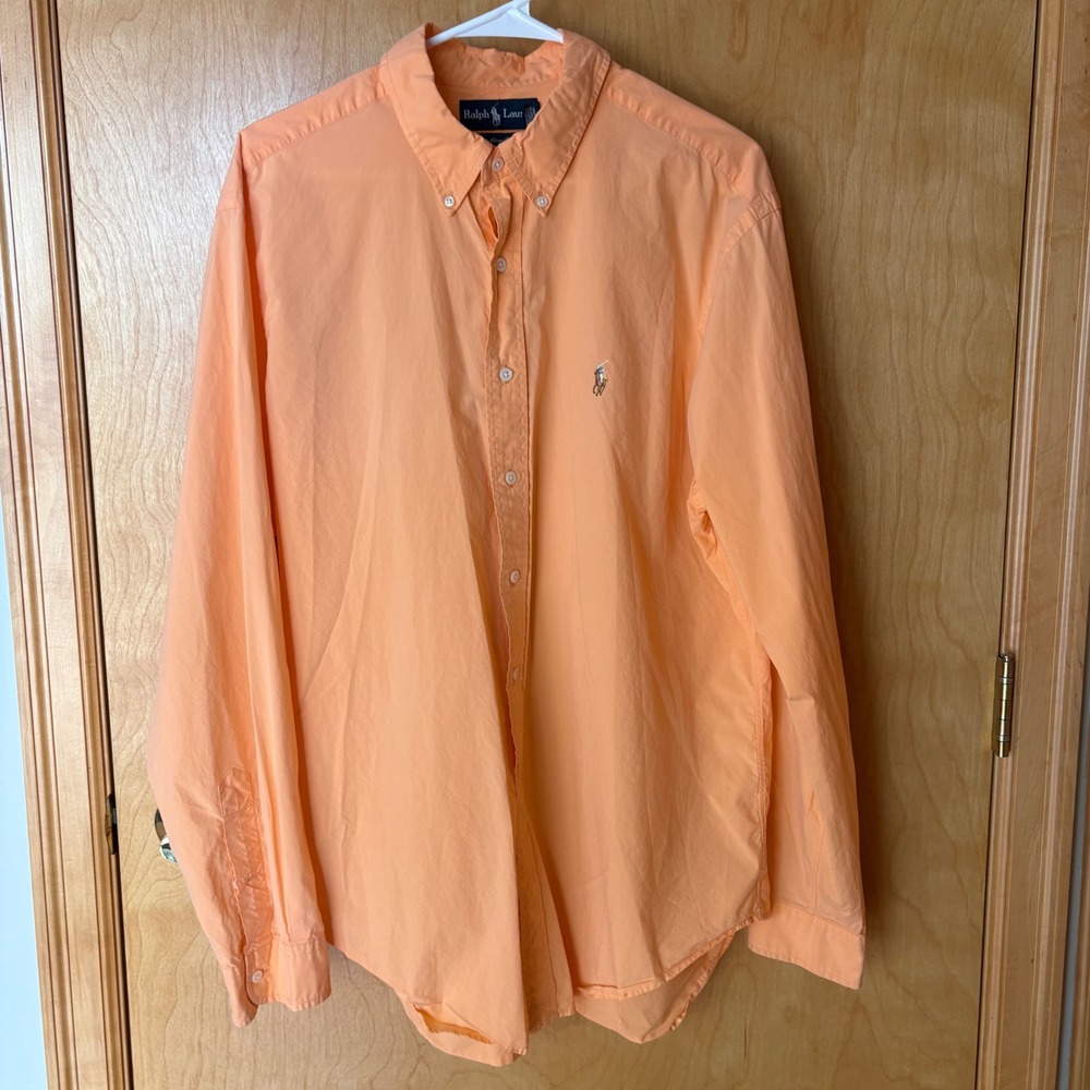 Ralph Lauren Button Down Shirt Mens XL Orange Classic Fit Long Sleeve‎ Cotton